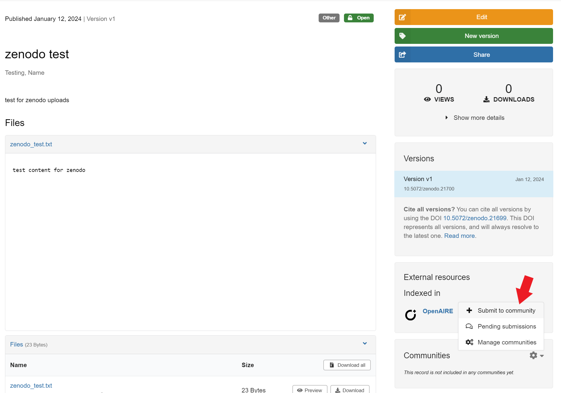 Zenodo Community Upload