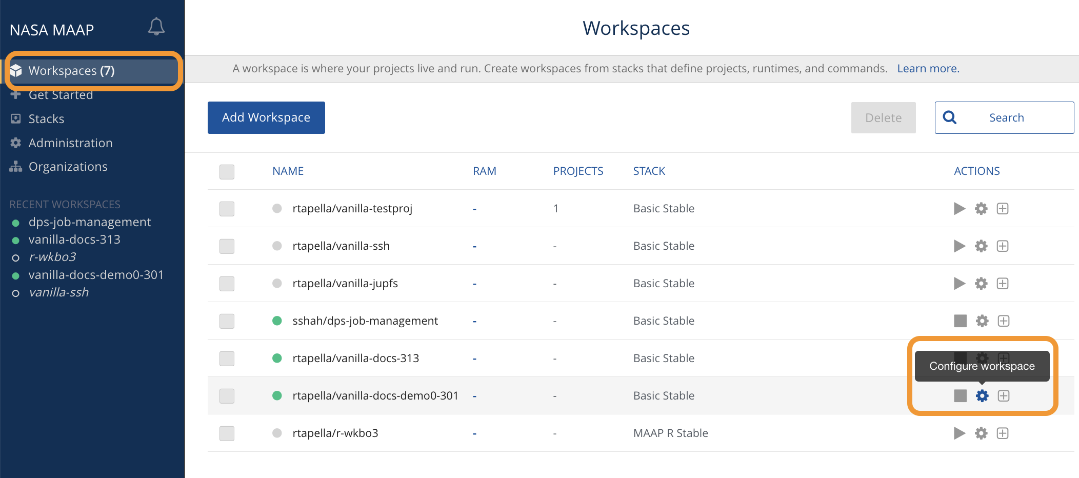 Configure the workspace