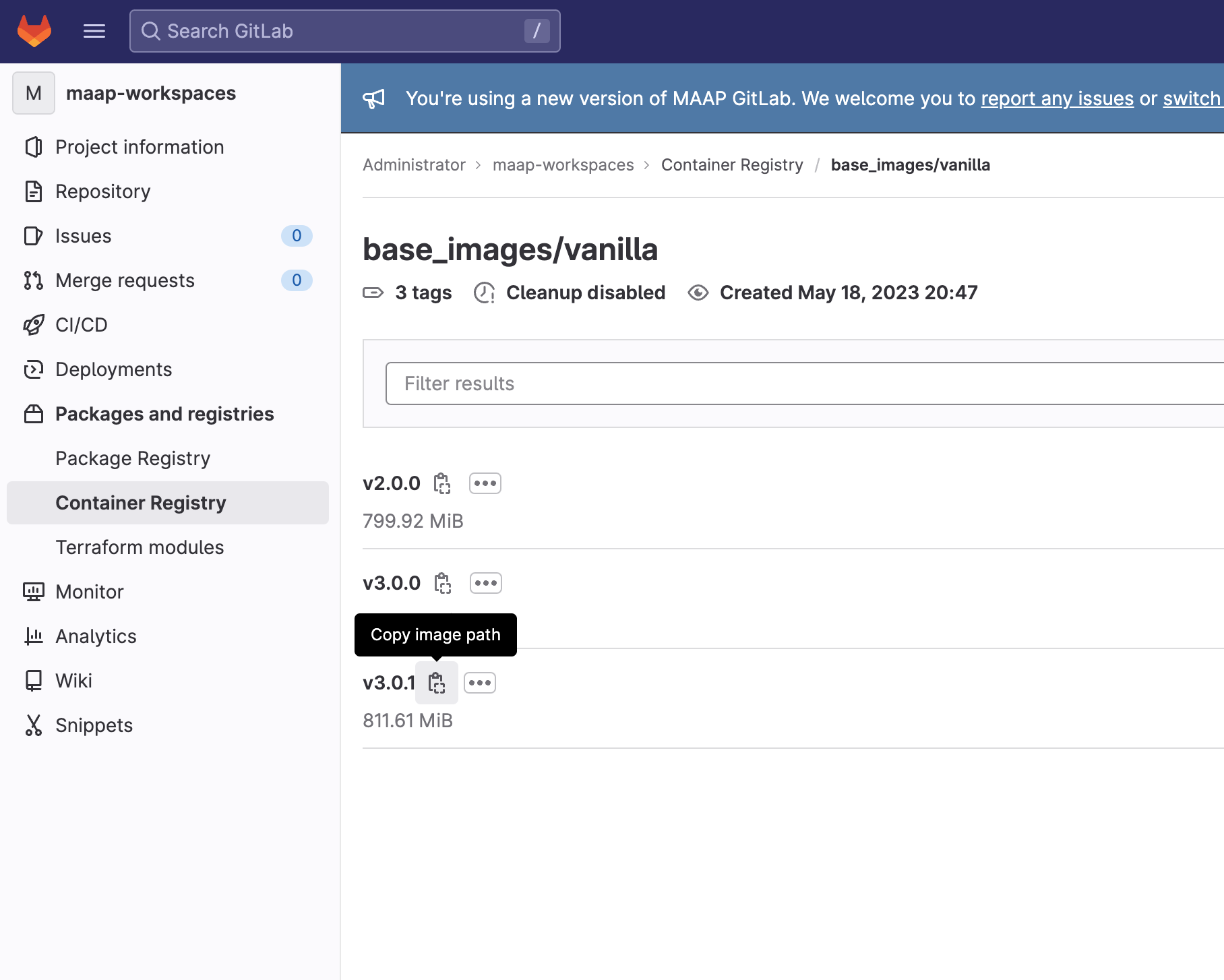 Container copy link