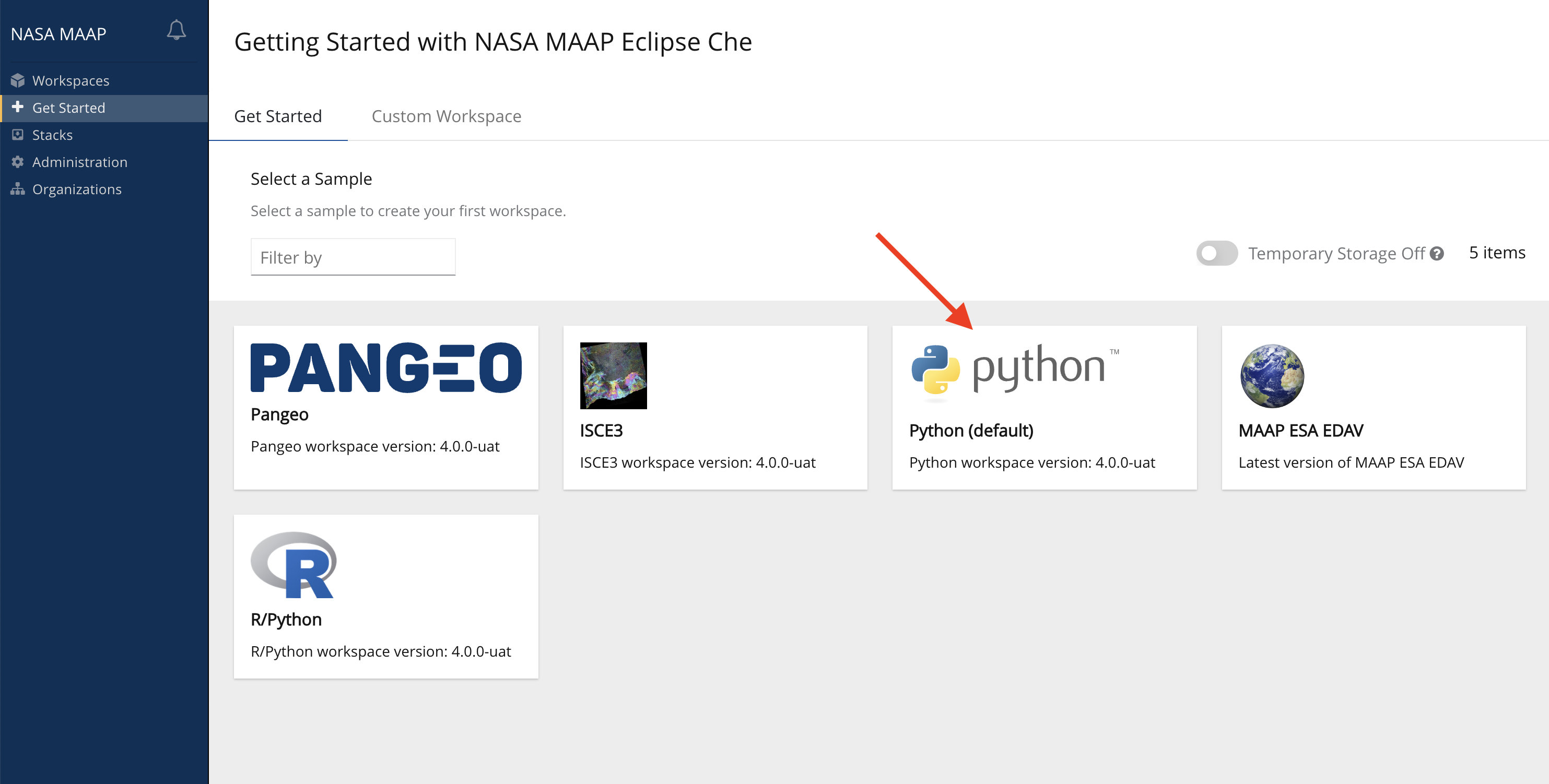Choose a workspace stack