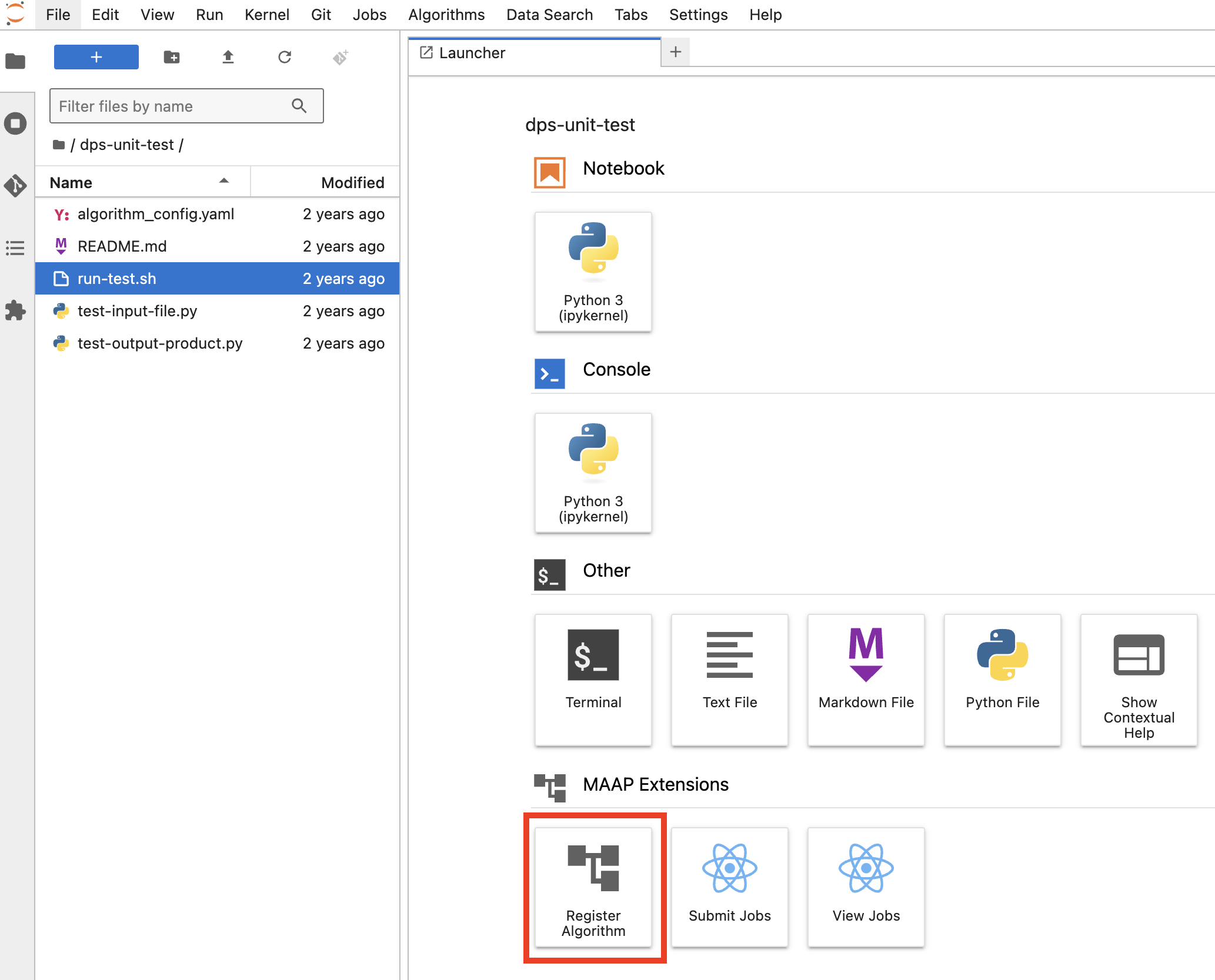 Register Algorithm tool in Launcher