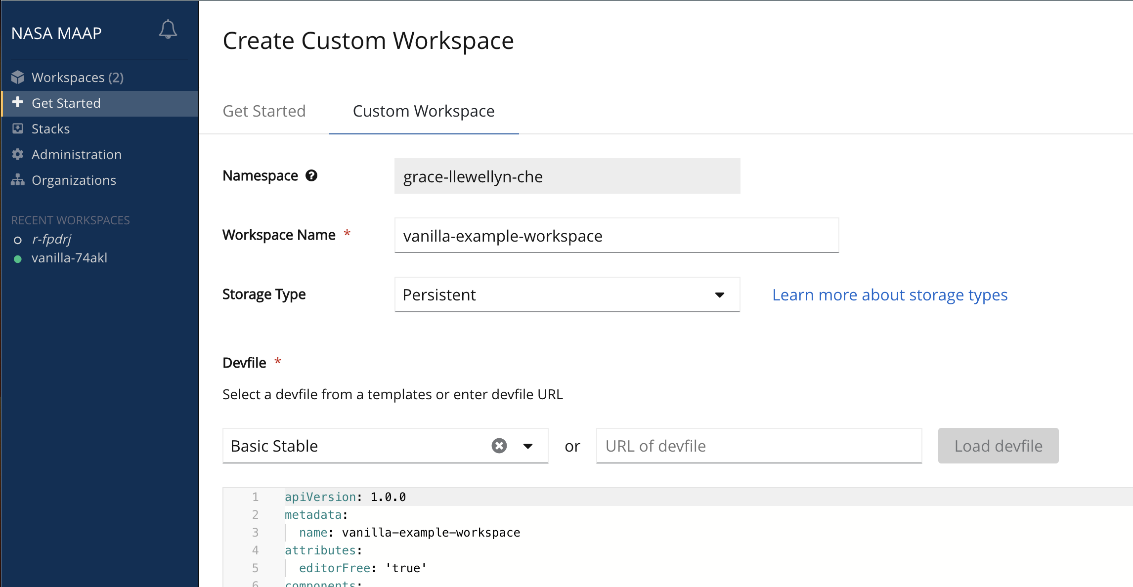 workspace name creation