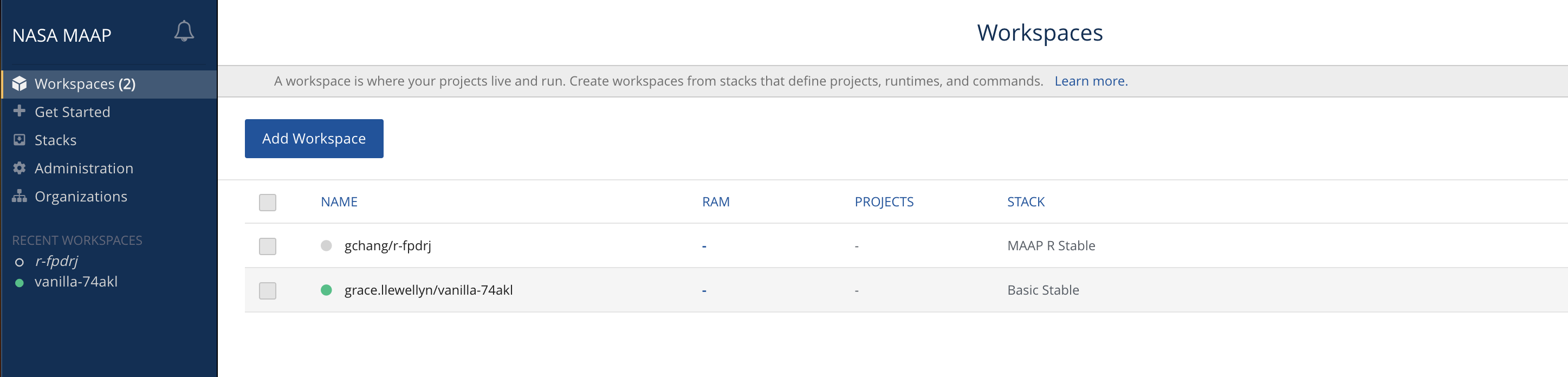 workspace name existing 1