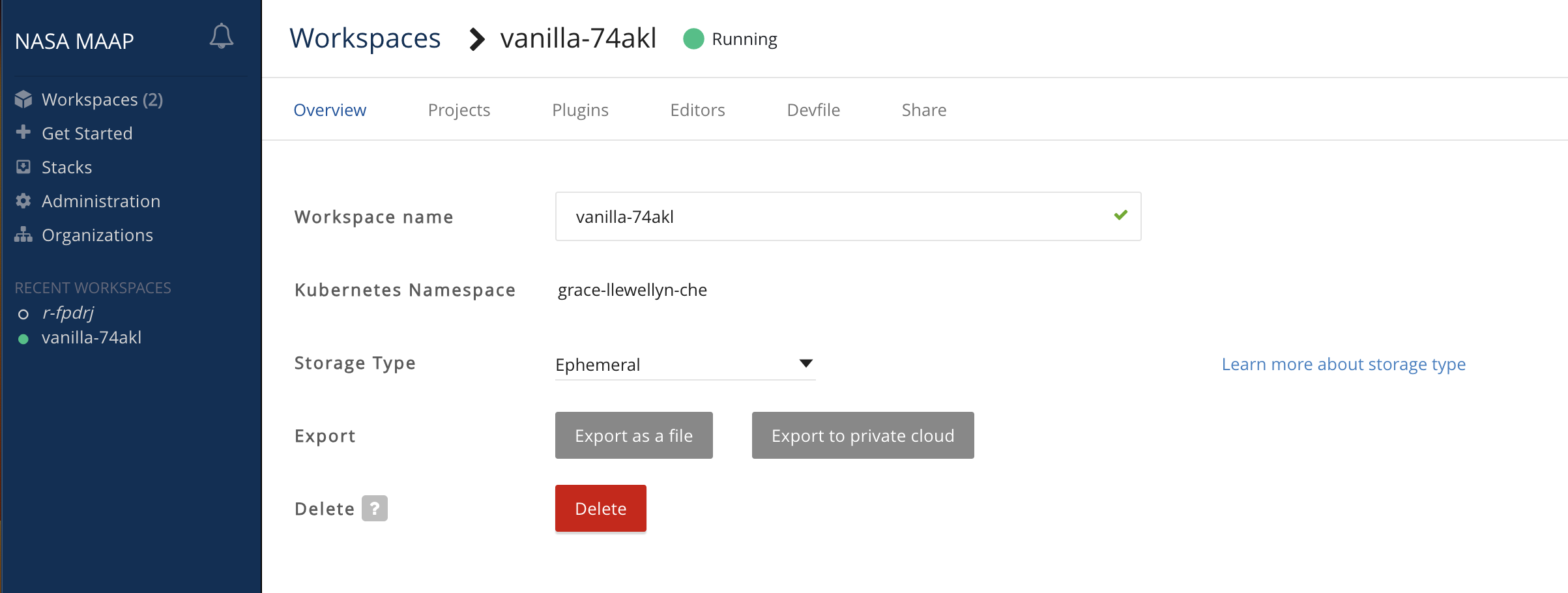 workspace name existing 2