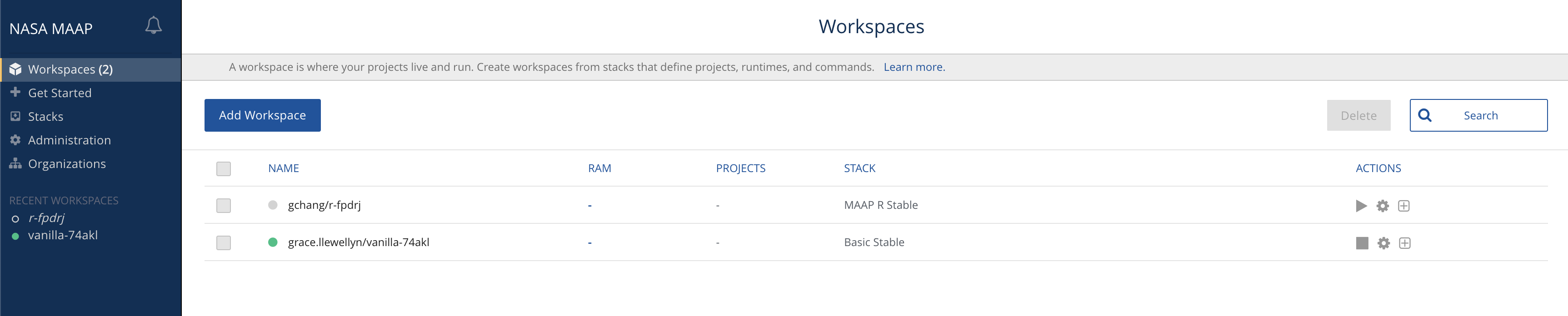 share workspace select