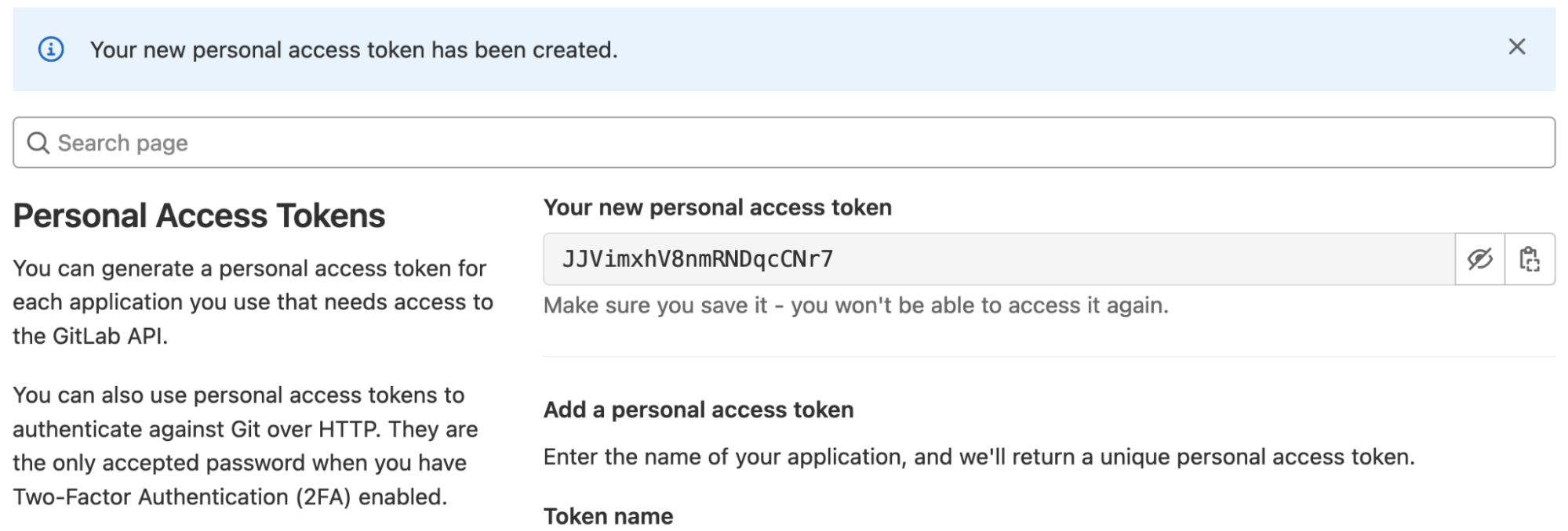 Access Token Popup Message