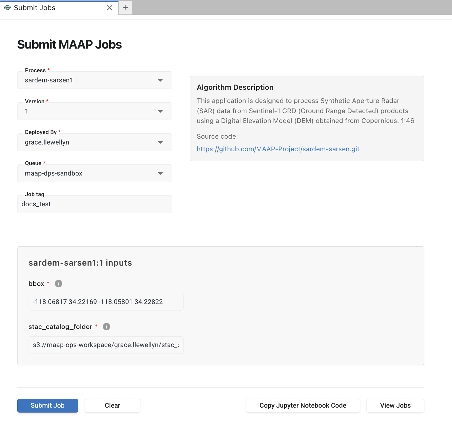 Filled Submit Job form