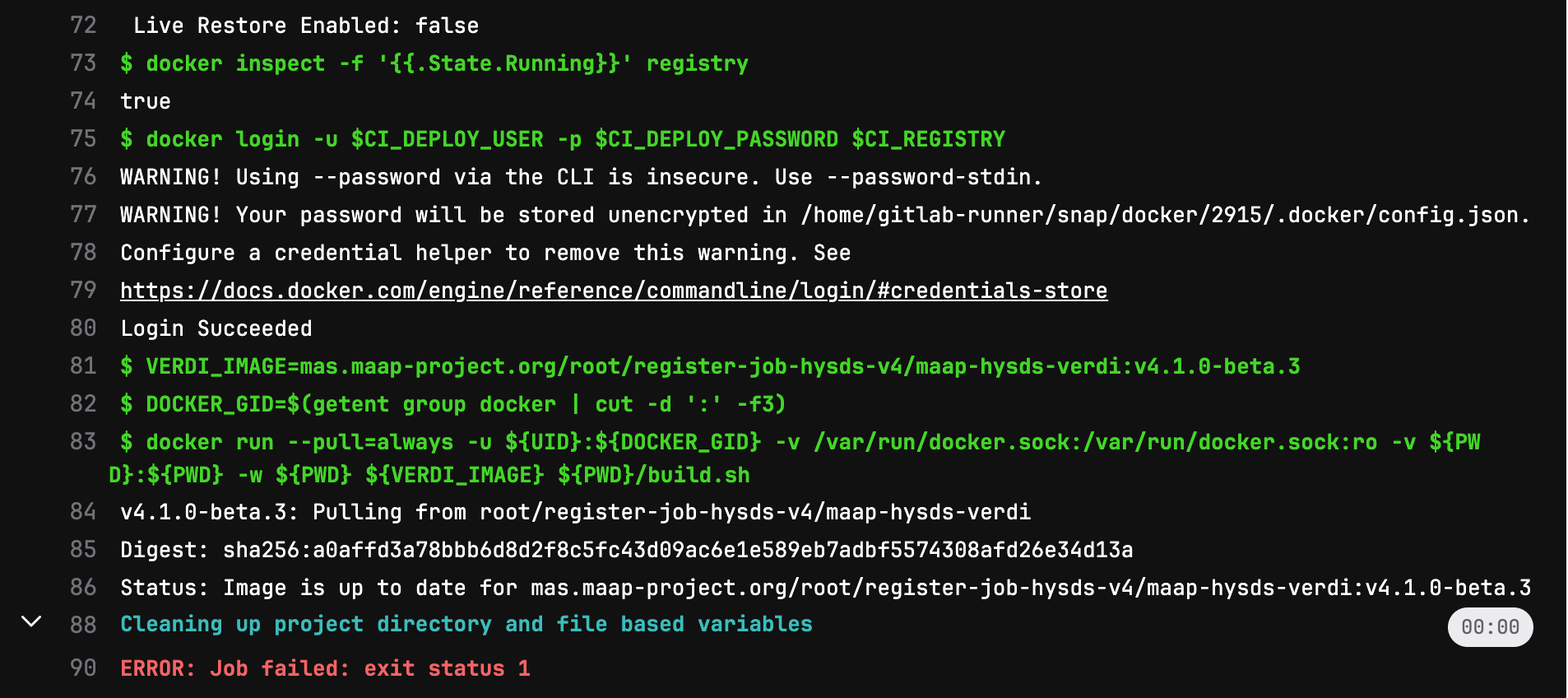 Registration process log failed